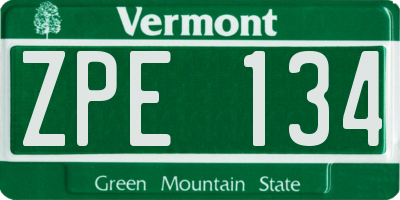 VT license plate ZPE134