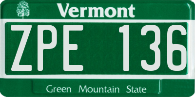 VT license plate ZPE136