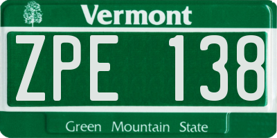 VT license plate ZPE138