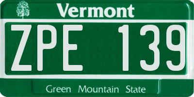 VT license plate ZPE139