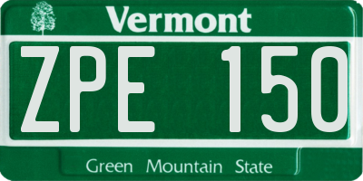 VT license plate ZPE150