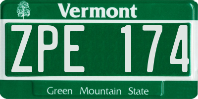 VT license plate ZPE174