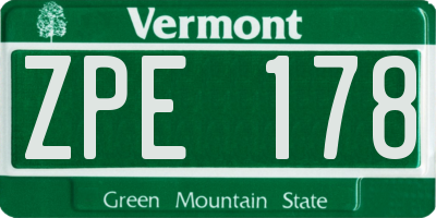 VT license plate ZPE178