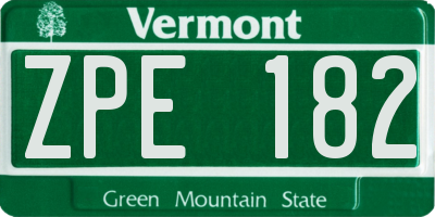 VT license plate ZPE182