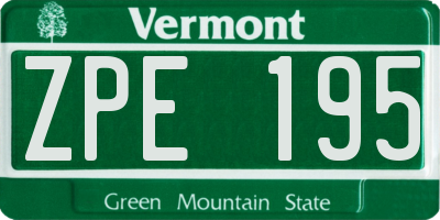 VT license plate ZPE195