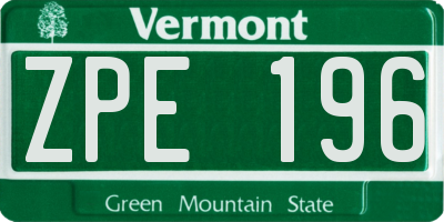 VT license plate ZPE196