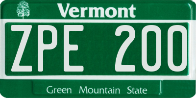 VT license plate ZPE200