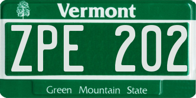 VT license plate ZPE202
