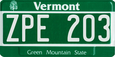 VT license plate ZPE203