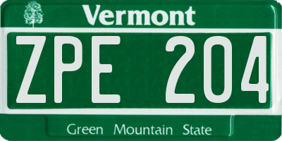 VT license plate ZPE204