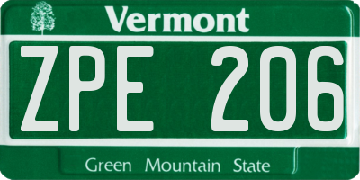 VT license plate ZPE206