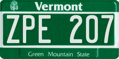 VT license plate ZPE207