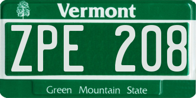 VT license plate ZPE208