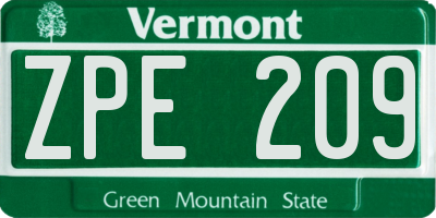 VT license plate ZPE209