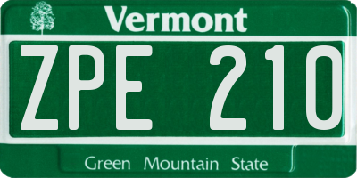 VT license plate ZPE210
