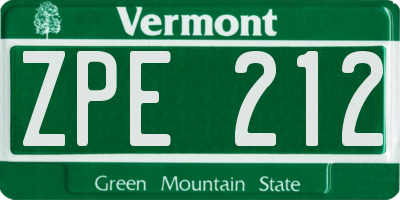 VT license plate ZPE212
