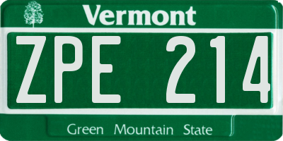 VT license plate ZPE214