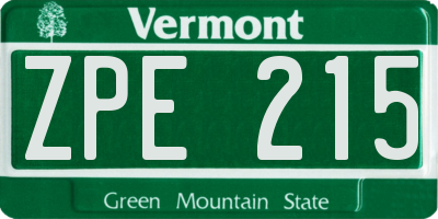 VT license plate ZPE215