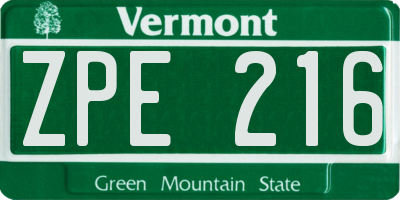 VT license plate ZPE216
