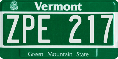 VT license plate ZPE217