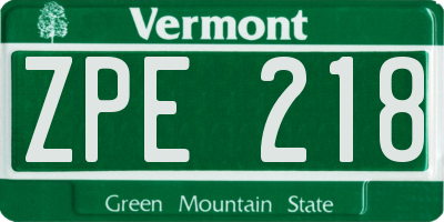 VT license plate ZPE218