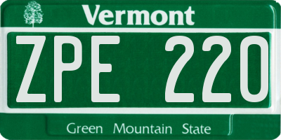 VT license plate ZPE220