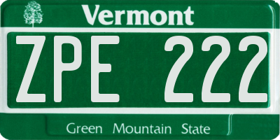 VT license plate ZPE222