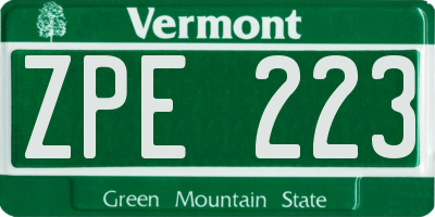 VT license plate ZPE223