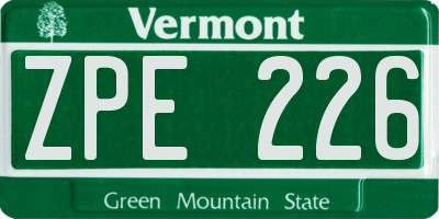 VT license plate ZPE226