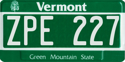VT license plate ZPE227