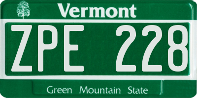 VT license plate ZPE228