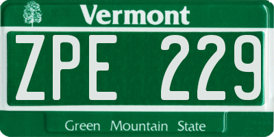 VT license plate ZPE229