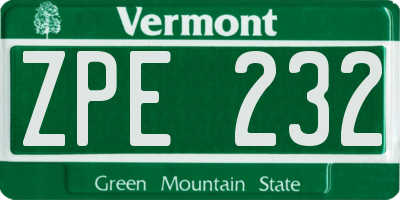 VT license plate ZPE232