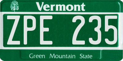 VT license plate ZPE235
