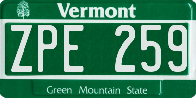 VT license plate ZPE259