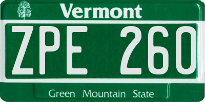 VT license plate ZPE260
