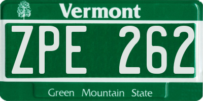 VT license plate ZPE262