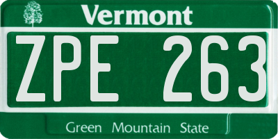 VT license plate ZPE263