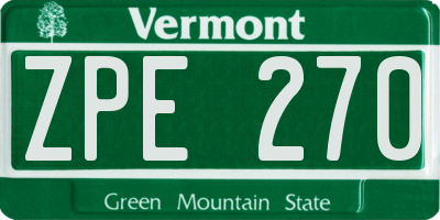VT license plate ZPE270