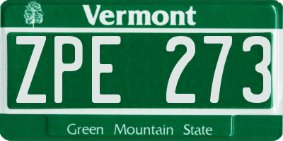 VT license plate ZPE273