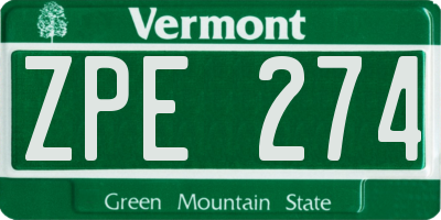 VT license plate ZPE274