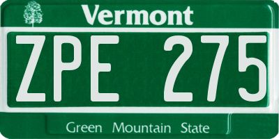 VT license plate ZPE275
