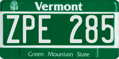 VT license plate ZPE285
