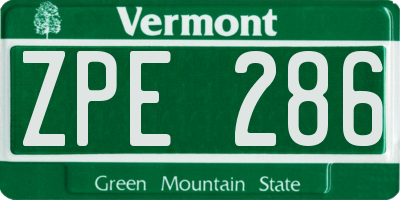 VT license plate ZPE286