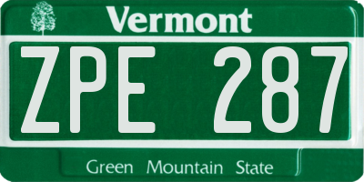 VT license plate ZPE287