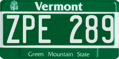 VT license plate ZPE289
