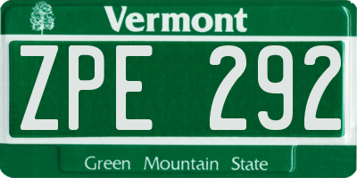 VT license plate ZPE292