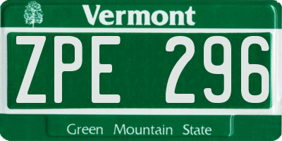 VT license plate ZPE296