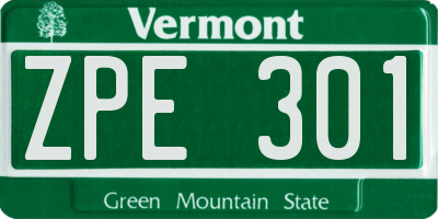 VT license plate ZPE301