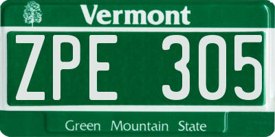 VT license plate ZPE305